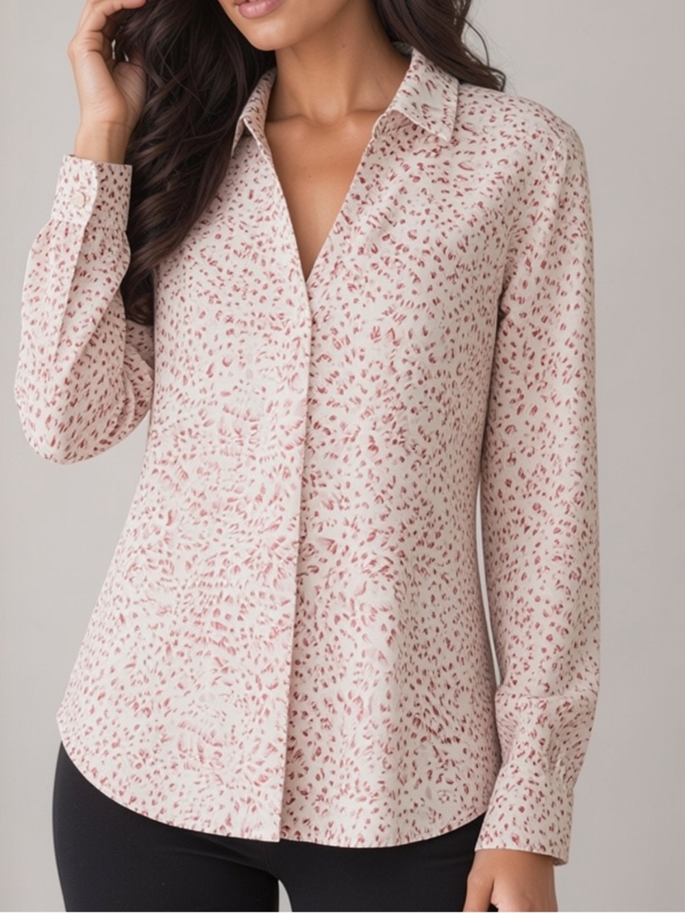 Maurices Cream Button-Down Shirt with Rust Spot Print